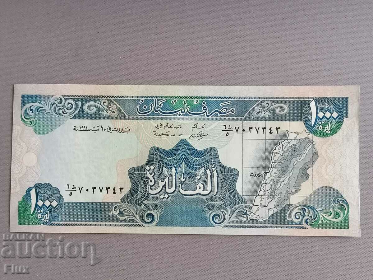 Bancnotă - Liban - 1000 dolari UNC 1991.