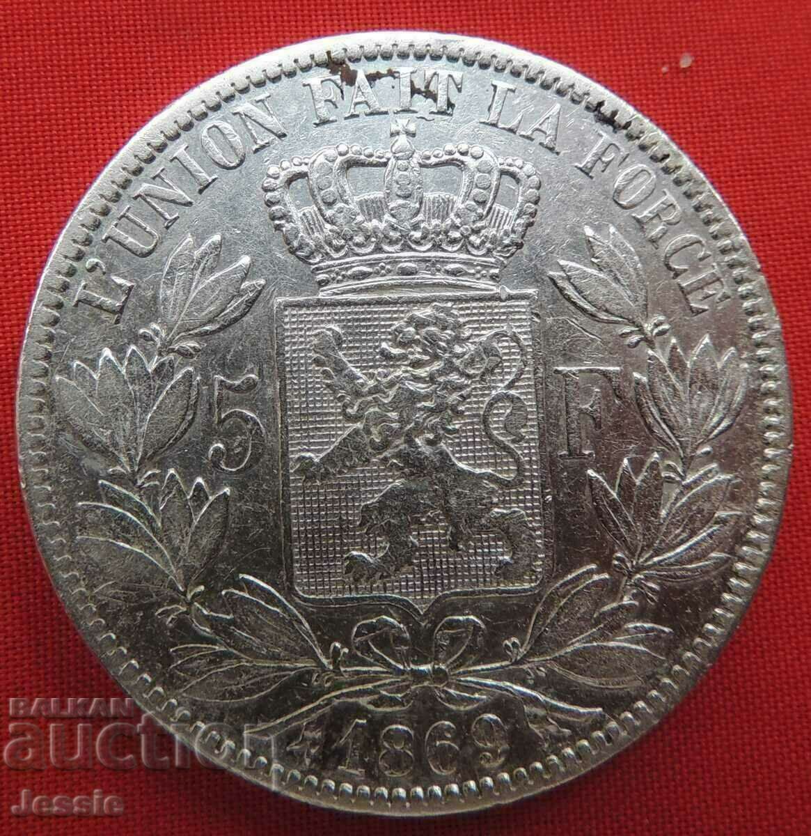 5 Franci 1869 Belgia Argint