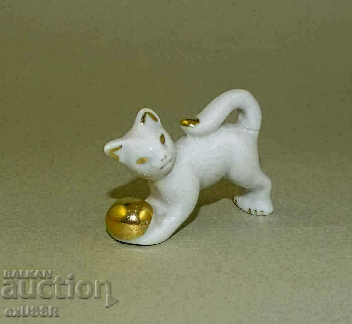 Old small porcelain figure cat kitten with a ball, ISIS?