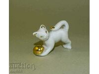 Old small porcelain figure cat kitten with a ball, ISIS?
