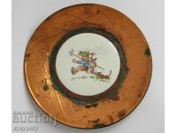 Old German children's wall plate porcelain and copper