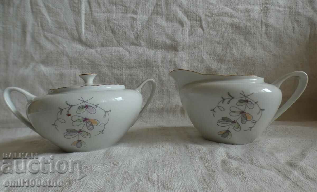 A beautiful set of old Czech porcelain Sugar Bowl and Jug