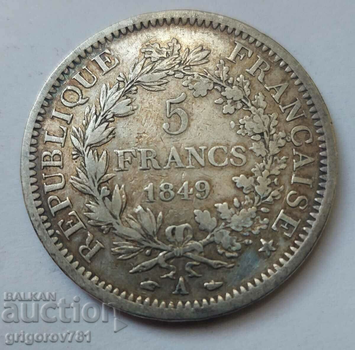 5 Francs Silver France 1849 A Silver Coin #148