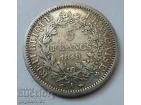 5 Φράγκα Ασήμι Γαλλία 1849 Ένα ασημένιο νόμισμα #148