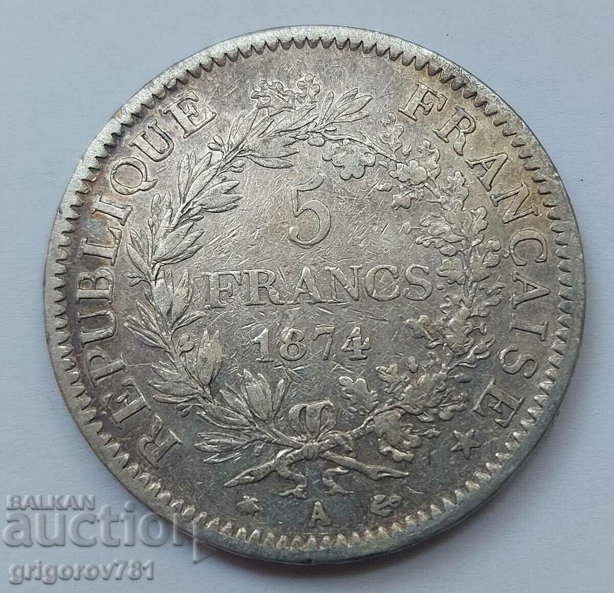 5 Φράγκα Ασήμι Γαλλία 1874 Ένα ασημένιο νόμισμα #150 με τιμή € 33.23 | 64.99 BGN