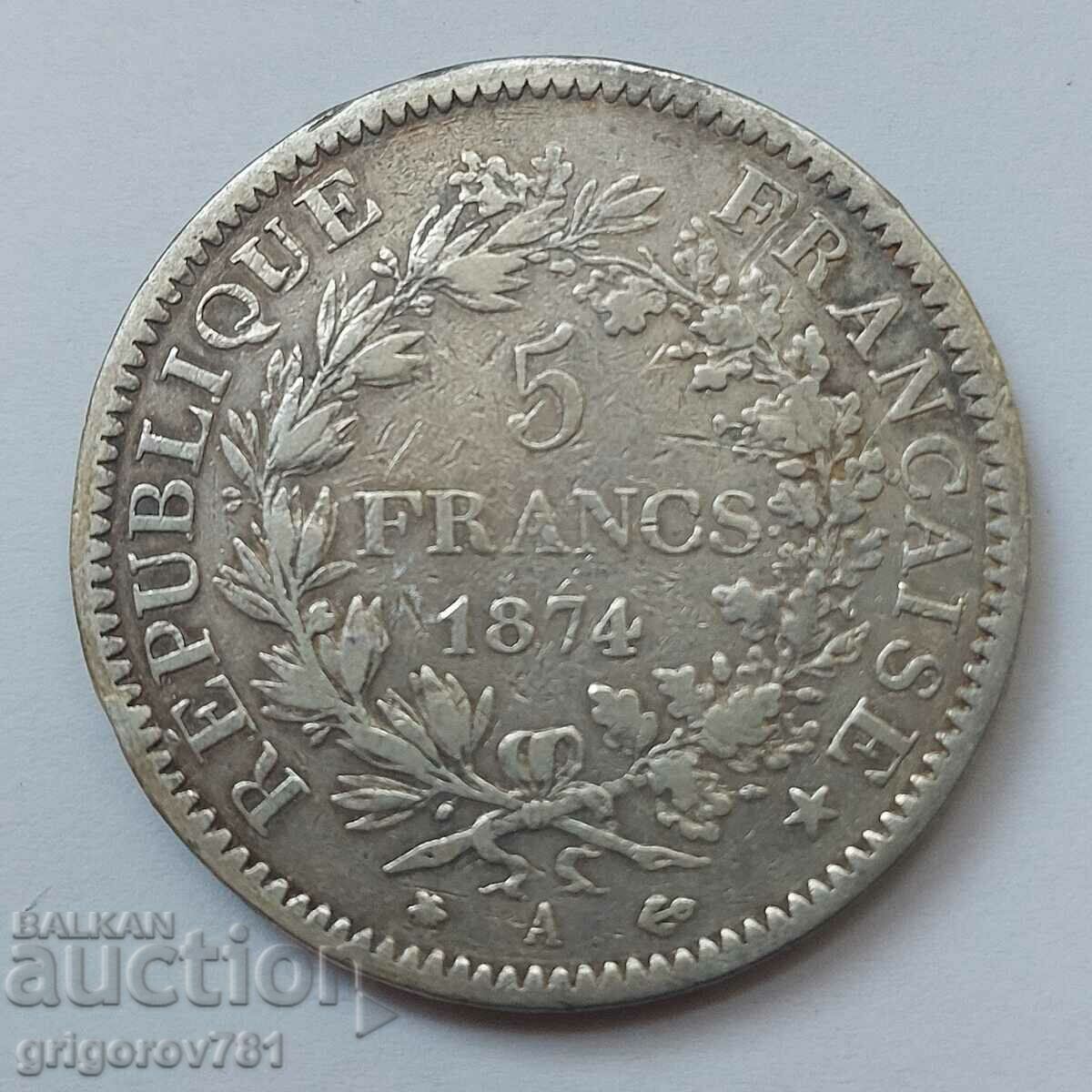 5 Φράγκα Ασήμι Γαλλία 1874 Ένα ασημένιο νόμισμα #152