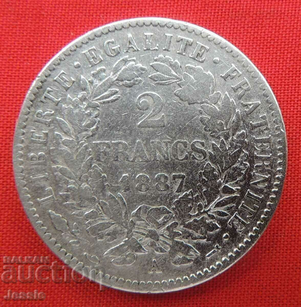 2 Франка 1887 А Франция сребро - Париж