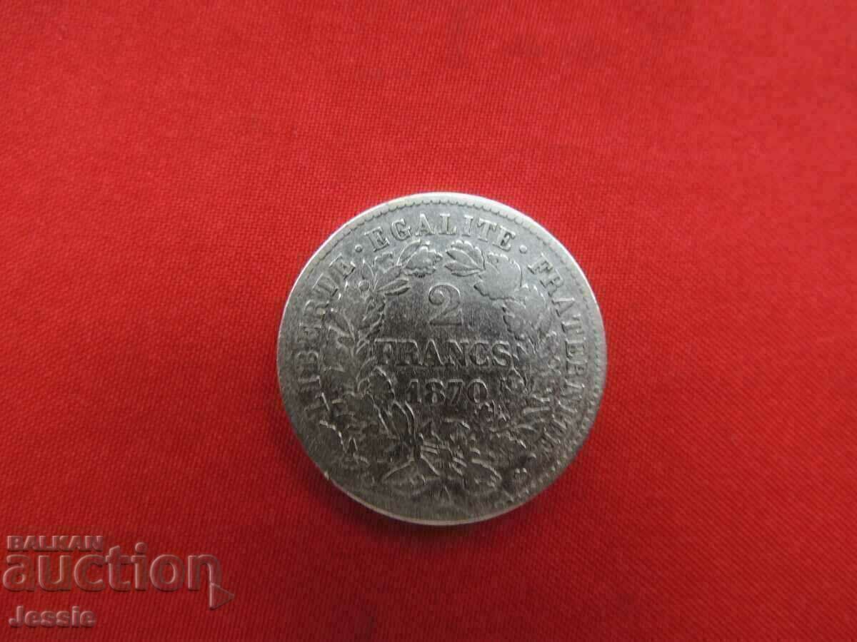 2 Franci 1870 Un argint francez - Paris 2 Franci 1870 Un argint francez - Paris