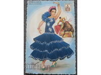 Испания памук бродирана танцьорка стара картичка ПК