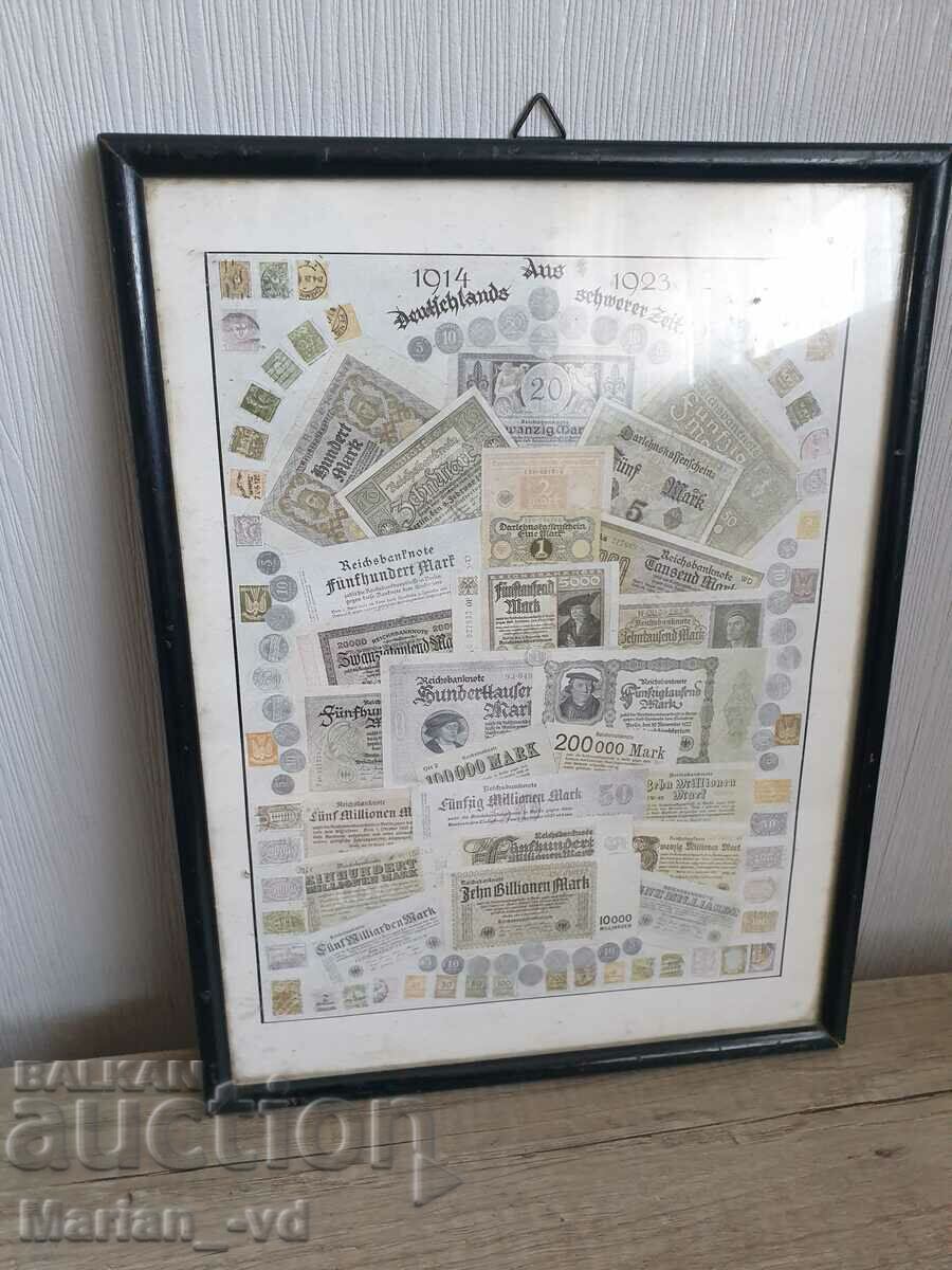 Παλιό κολάζ γερμανικών γραμματοσήμων από τον μεγάλο πληθωρισμό 1914-1923 με τιμή 120.00 BGN | € 61.36 Παλιό κολάζ γερμανικών γραμματοσήμων από τον μεγάλο πληθωρισμό 1914-1923 με τιμή 120.00 BGN | € 61.36