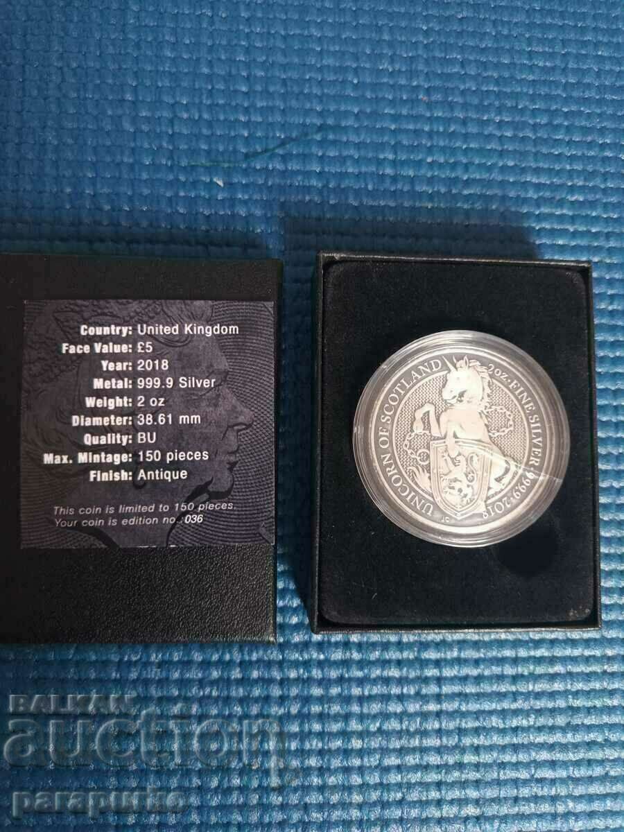 Silver 2oz UK QUEEN'S BEASTS THE UNICORN 2018 READ!!!