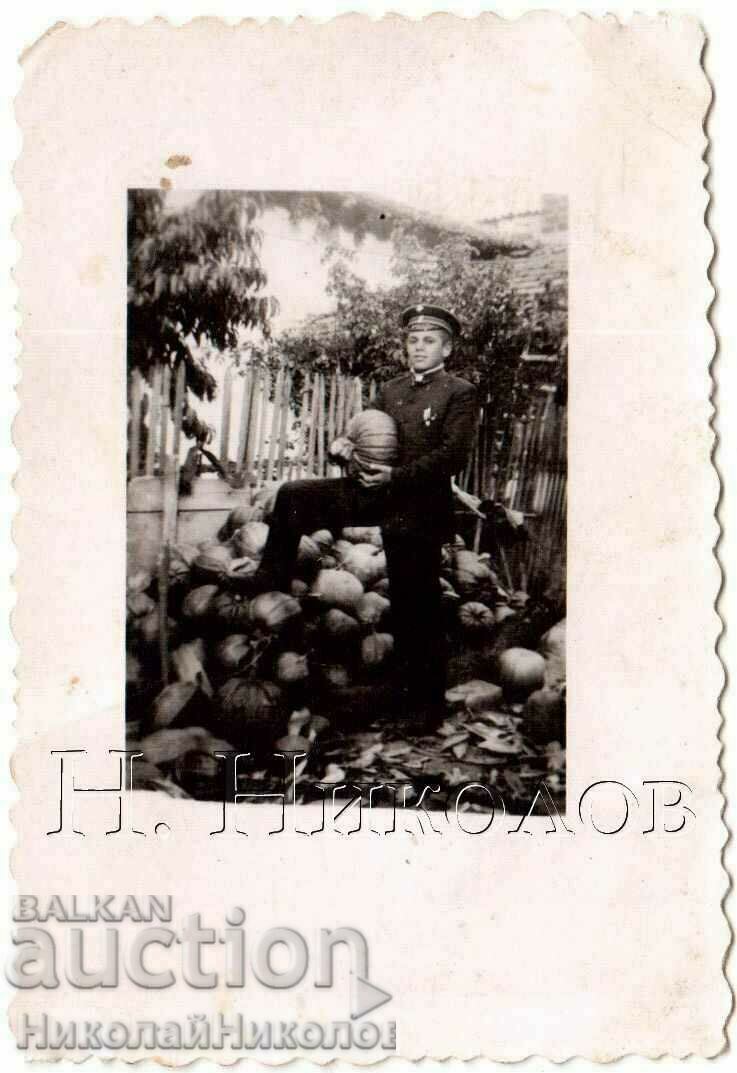 1943 LITTLE OLD PICTURE OF WHICH HIGH SCHOOL STUDENT WITH PUMPKINS G075