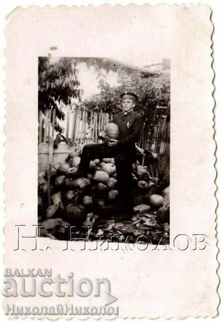 1943 OLD PICTURE OF HIGH SCHOOL STUDENT WITH PUMPKINS G075 1943 OLD PICTURE OF HIGH SCHOOL STUDENT WITH PUMPKINS G075
