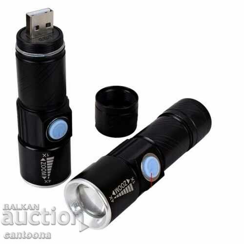 Pocket mini flashlight YX-612 with ZOOM, magnet and USB charging