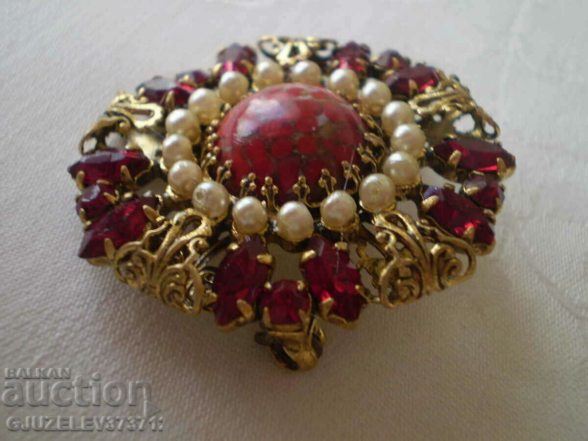 Vintage Czech pearl and crystal brooch - 5 Vintage Czech pearl and crystal brooch - 5