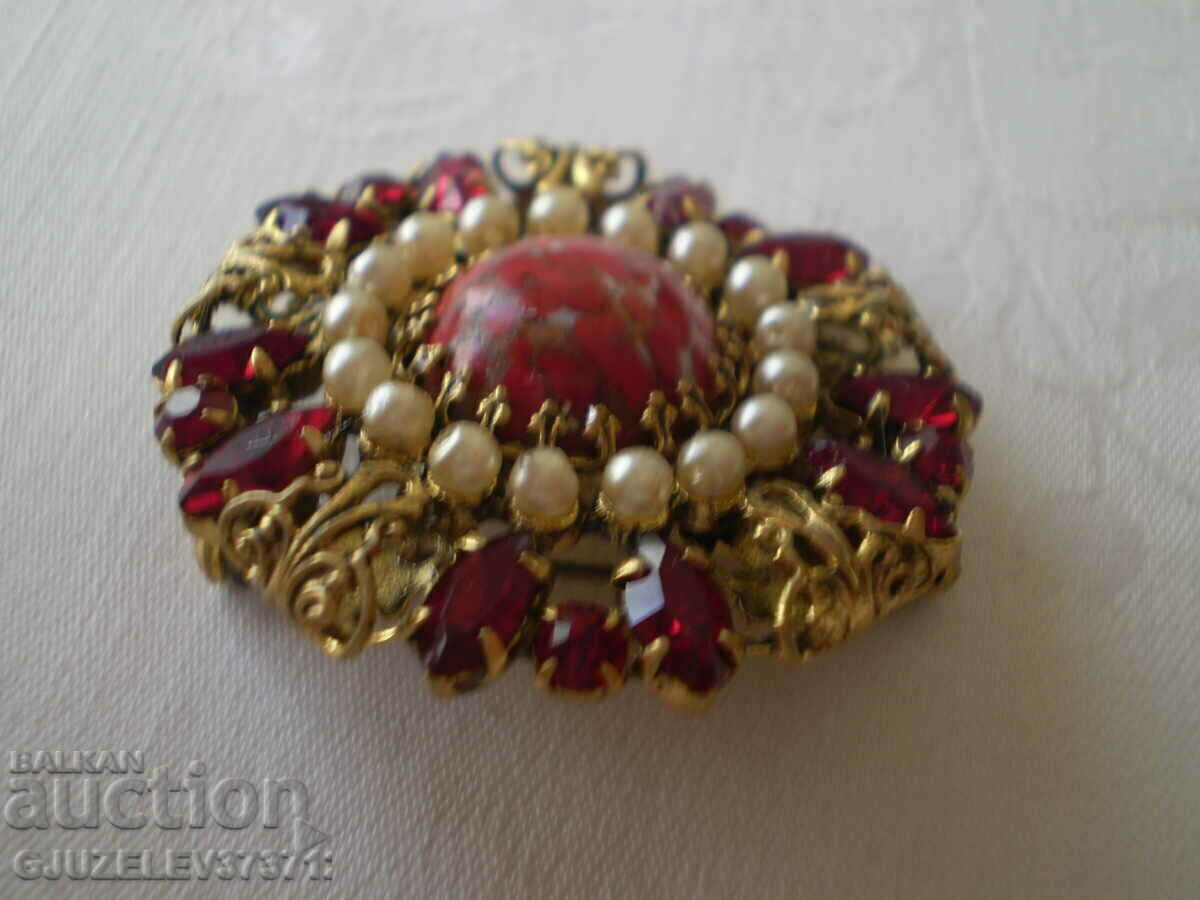 Vintage Czech pearl and crystal brooch - 6 Vintage Czech pearl and crystal brooch - 6