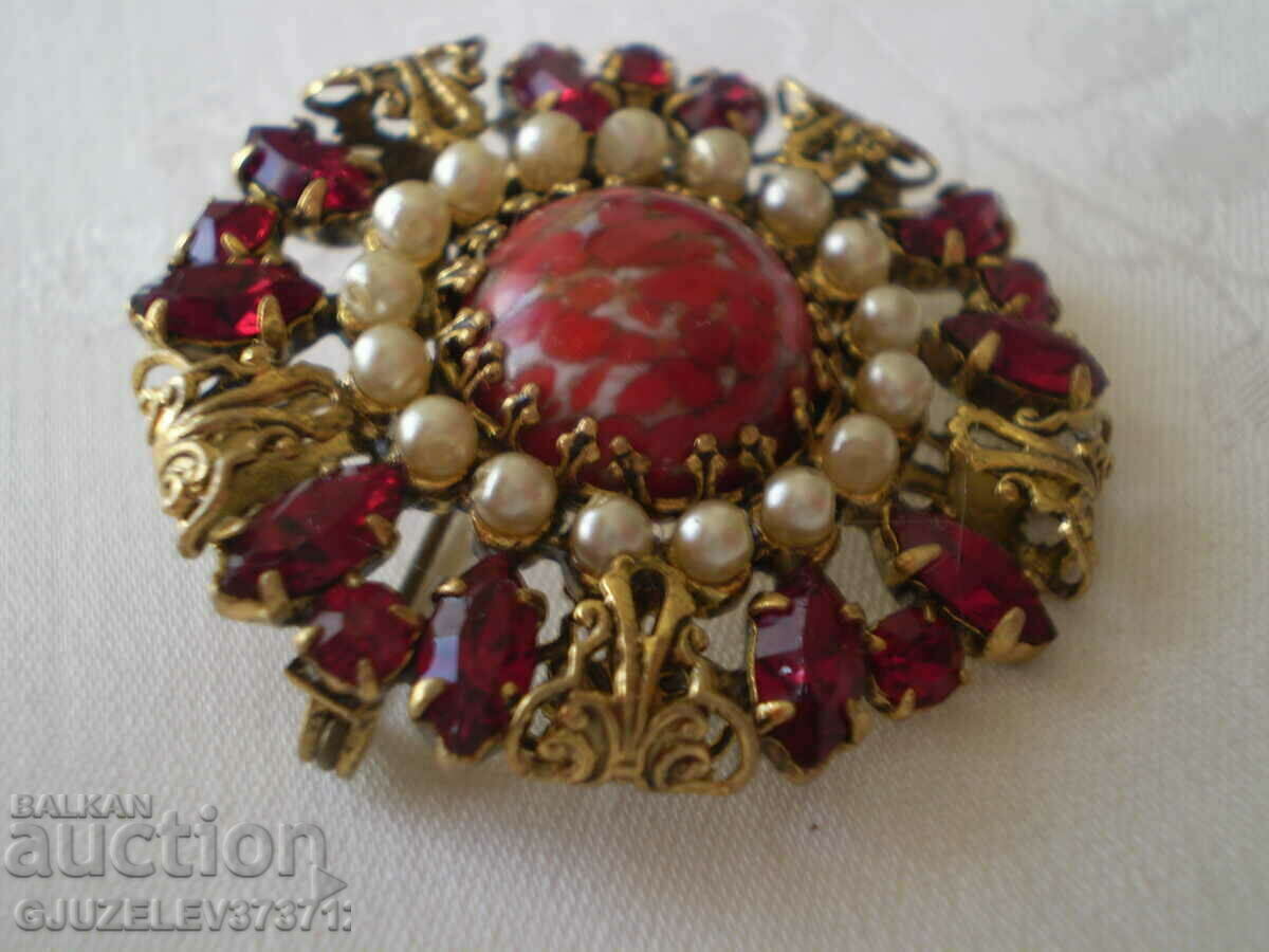 Vintage Czech pearl and crystal brooch - 7 Vintage Czech pearl and crystal brooch - 7