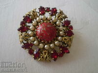 Vintage Czech pearl and crystal brooch
