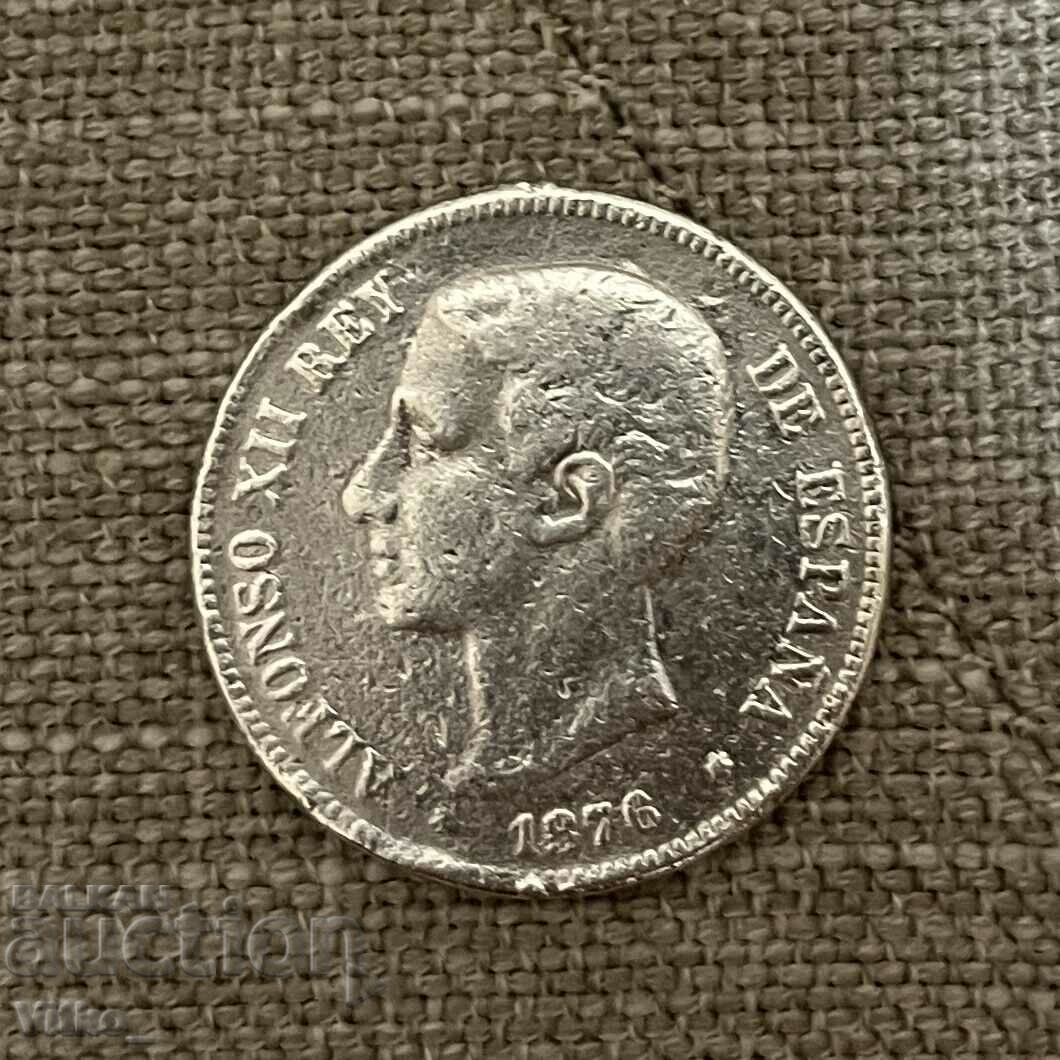 5 Pesetas 1876 Spain silver, read the description
