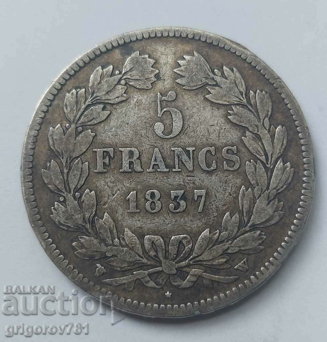 Moneda de argint 5 Franci Franța 1837 W #192 cu preț € 34.26 | 67.01 BGN Moneda de argint 5 Franci Franța 1837 W #192 cu preț € 34.26 | 67.01 BGN
