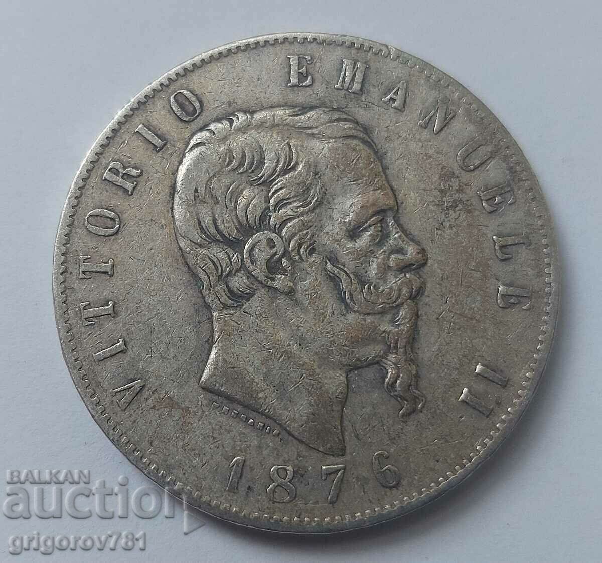 5 Lira Silver Italy 1876 Silver Coin #201