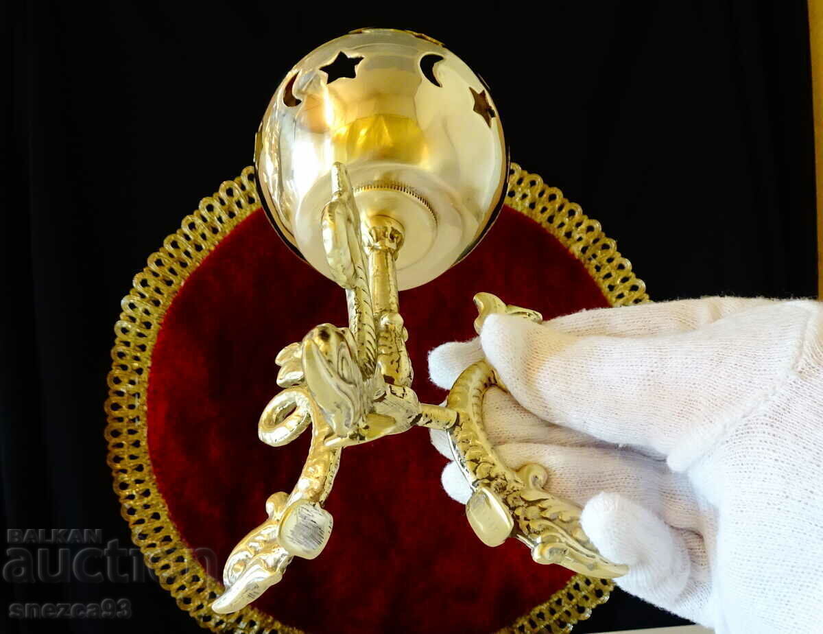 Auction Bronze candlestick, fish, Christianity, moon, stars Auction Bronze candlestick, fish, Christianity, moon, stars