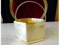 Brass box, bowl with embossed flowers.