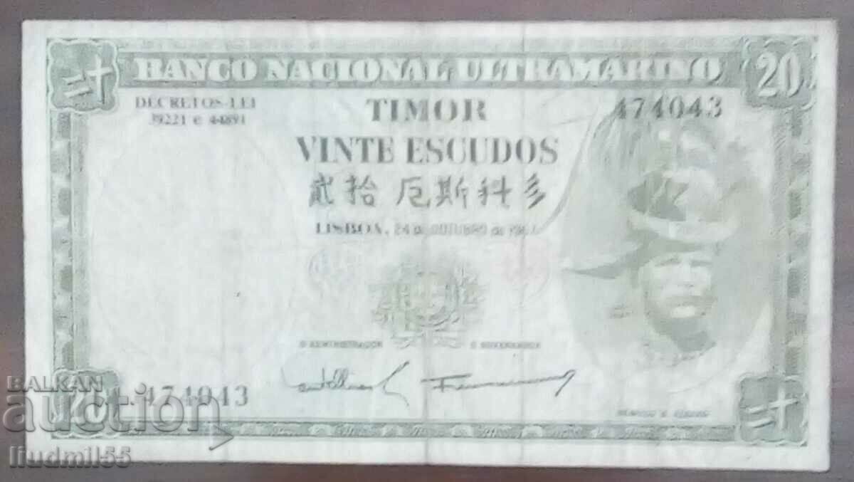 TIMOR - 20 ESCUDOS 1967 RARE