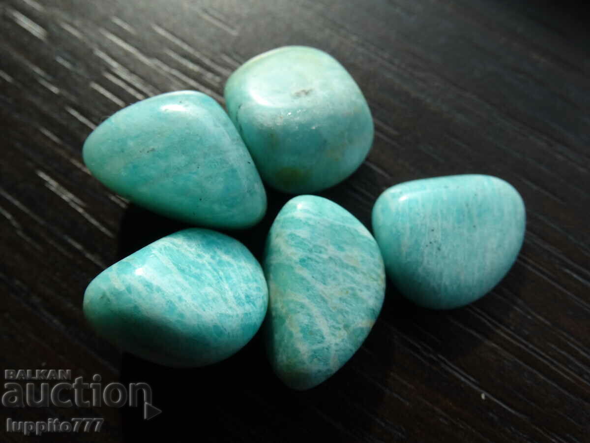 Φυσικός γυαλισμένος αμαζονίτης 87,50 καρατίων 5 τεμάχια με τιμή 49.99 BGN | € 25.56 Φυσικός γυαλισμένος αμαζονίτης 87,50 καρατίων 5 τεμάχια με τιμή 49.99 BGN | € 25.56