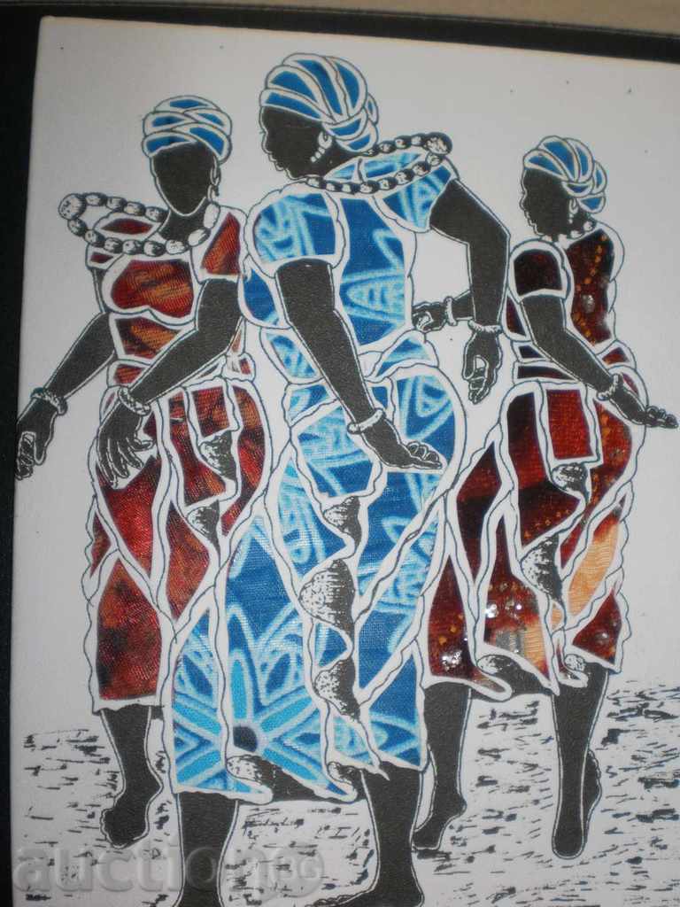 Auction Art card on textile base-Dancing women Auction Art card on textile base-Dancing women