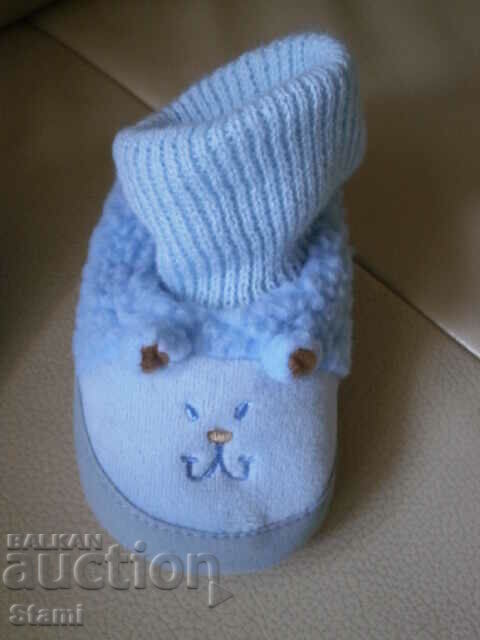 Papuci pentru bebelusi cu talpa din piele, albastru - 5