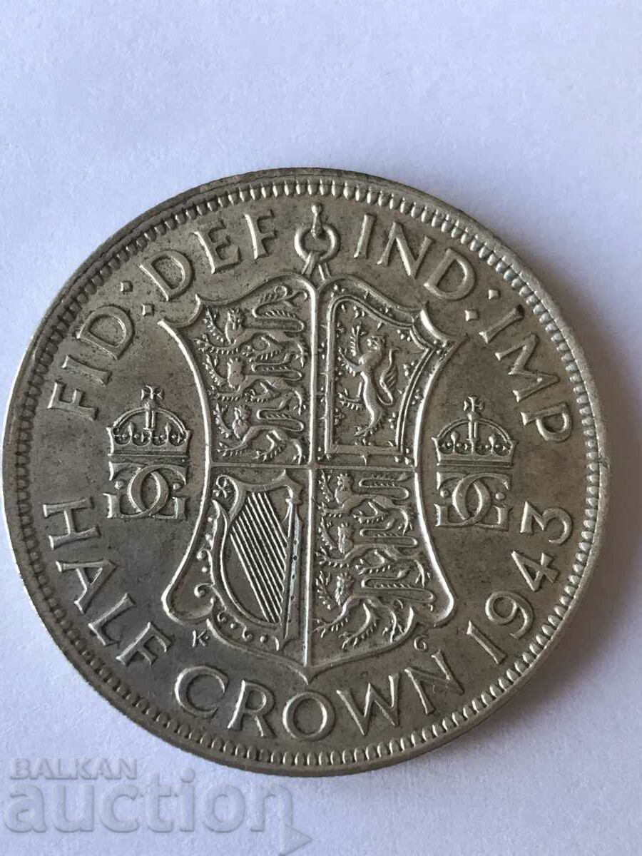 Marea Britanie 1/2 Coroană 1943 George VI Argint