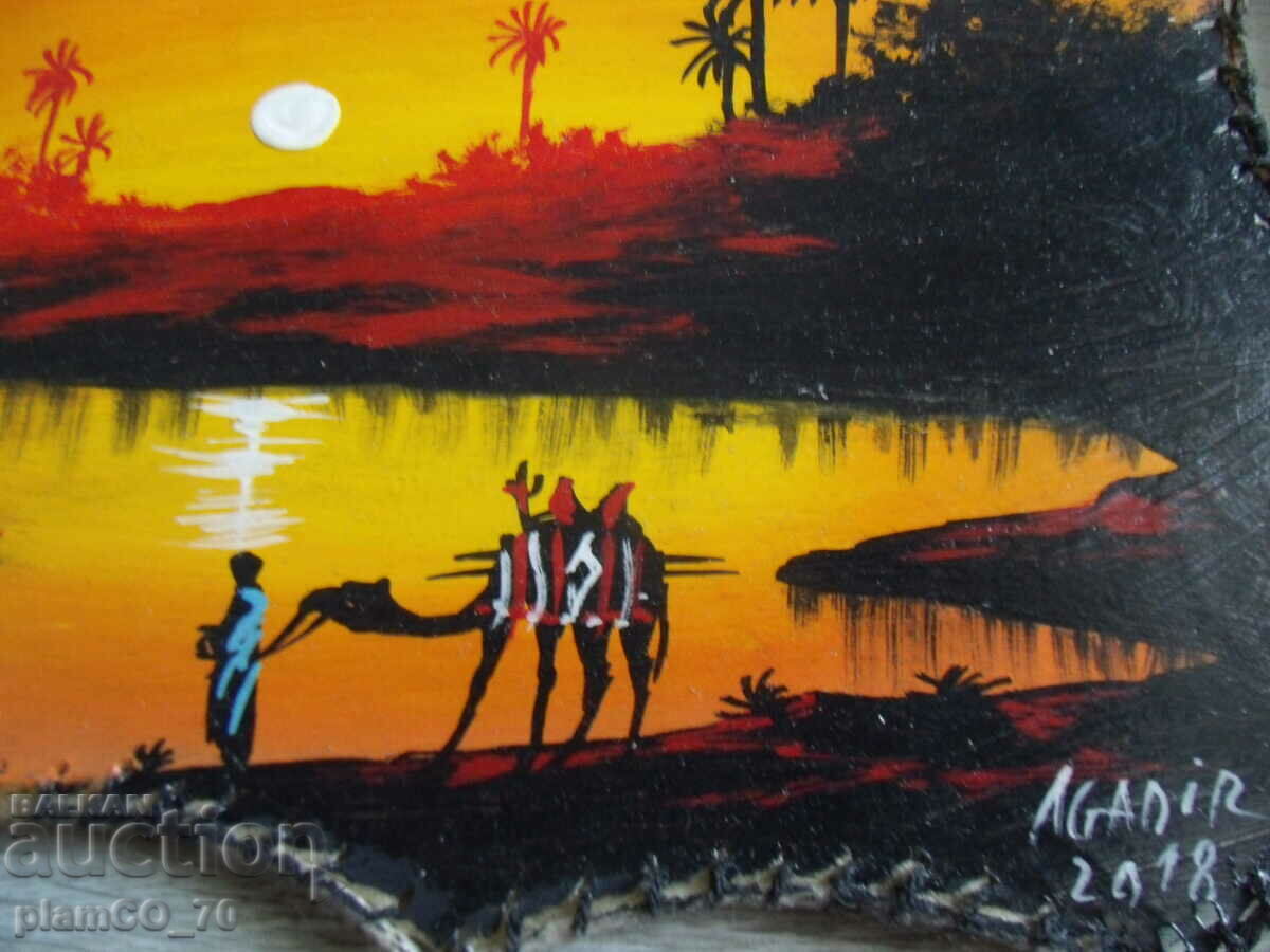 Auction No.*6826 painting on leather canvas with wooden frame Auction No.*6826 painting on leather canvas with wooden frame