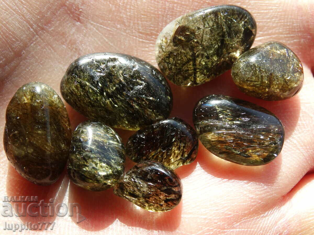 Φυσικός ρουτιλισμένος χαλαζίας 69,25 καρατίων 8 τεμάχια με τιμή 99.99 BGN | € 51.12 Φυσικός ρουτιλισμένος χαλαζίας 69,25 καρατίων 8 τεμάχια με τιμή 99.99 BGN | € 51.12