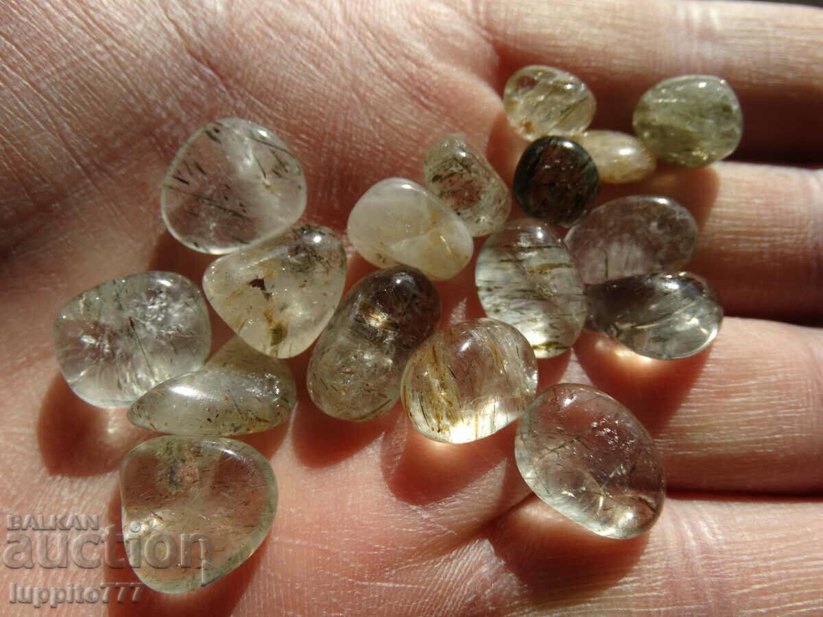 111,40 καράτια φυσικός ρουτιλισμένος χαλαζίας 17 τεμάχια με τιμή 69.99 BGN | € 35.79 111,40 καράτια φυσικός ρουτιλισμένος χαλαζίας 17 τεμάχια με τιμή 69.99 BGN | € 35.79