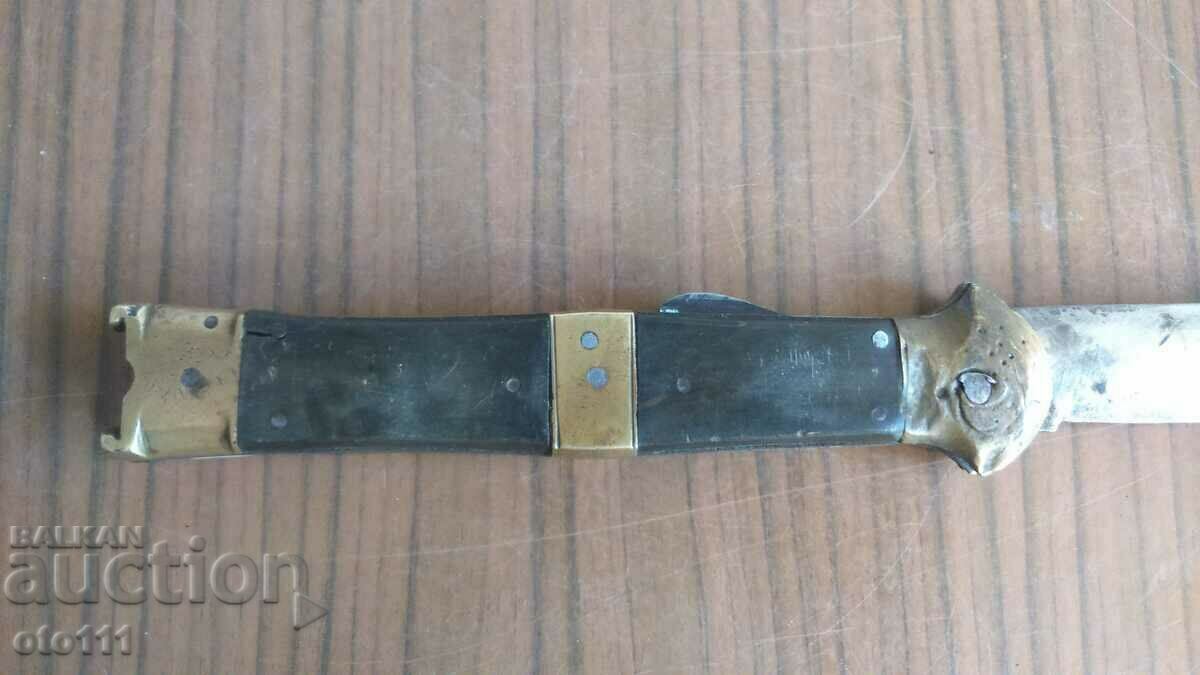 OLD LARGE FOLDING HUNTING KNIFE - PAINTED BUFFALO HORN - 5 OLD LARGE FOLDING HUNTING KNIFE - PAINTED BUFFALO HORN - 5