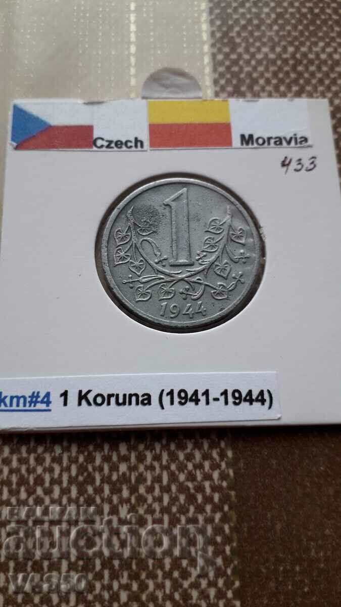 433. CZECH REPUBLIC and MORAVIA-1 cr. 1944