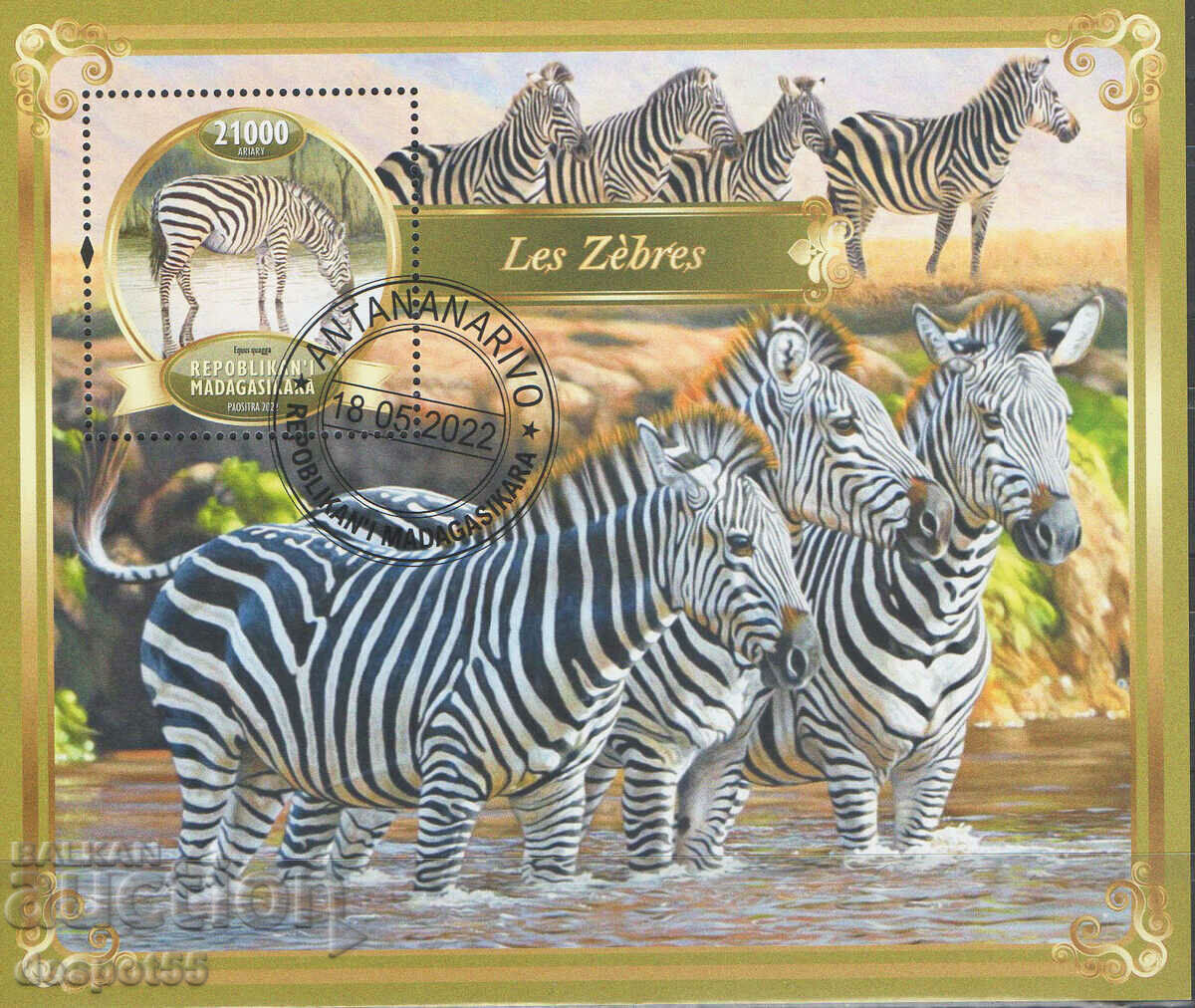 2022. Madagascar. Zebras. Block.