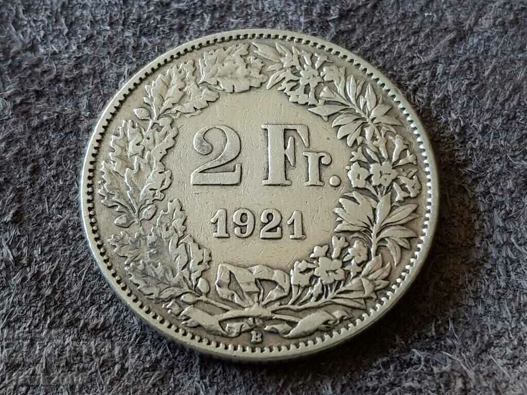 2 franci 1921 Elveția ARGINT monedă de argint argint