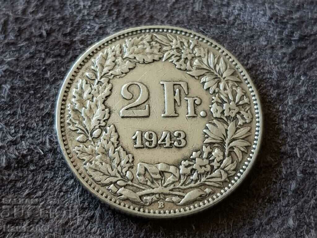 2 francs 1943 Switzerland SILVER silver coin silver