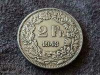 2 franci 1943 Elveția ARGINT Monedă de argint argint