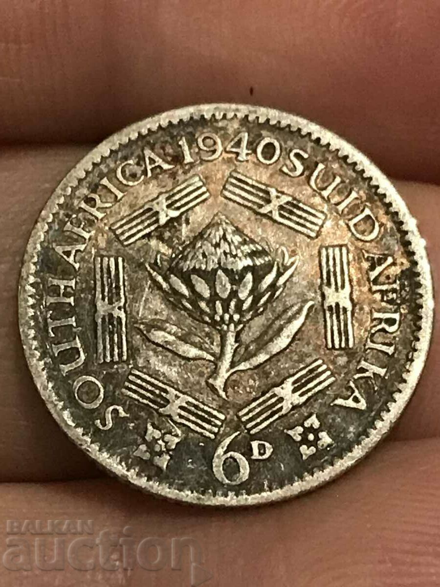 Africa de Sud 6 pence 1940 George VI Argint