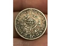 Южна Африка 6 пенса 1940 Джордж VI сребро