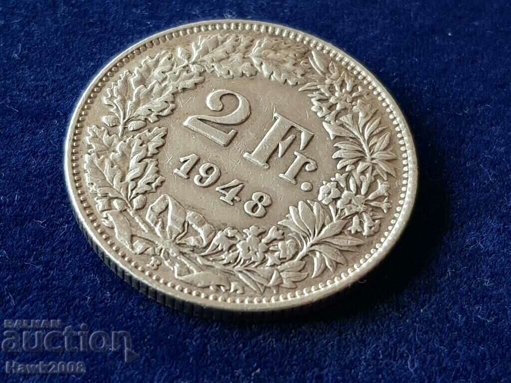 Auction 2 francs 1948 Switzerland SILVER silver coin silver Auction 2 francs 1948 Switzerland SILVER silver coin silver