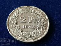 2 франка 1948 Швейцария СРЕБЪРНИ сребърна монета сребро