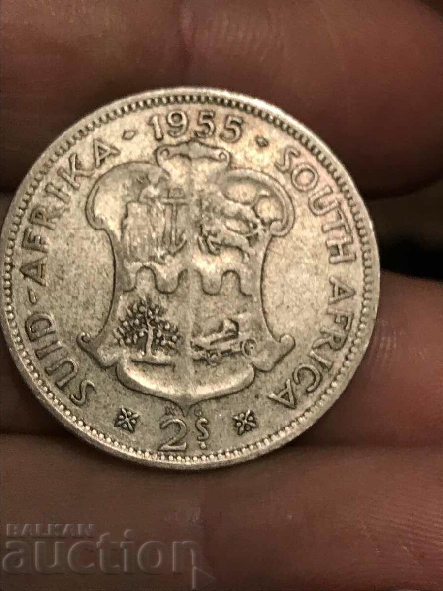 Южна Африка 2 шилинга 1955 Елизабет сребро