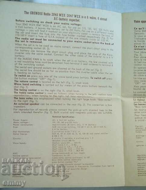 Auction Operating instructions - radio radio set "Grundig". Auction Operating instructions - radio radio set "Grundig".