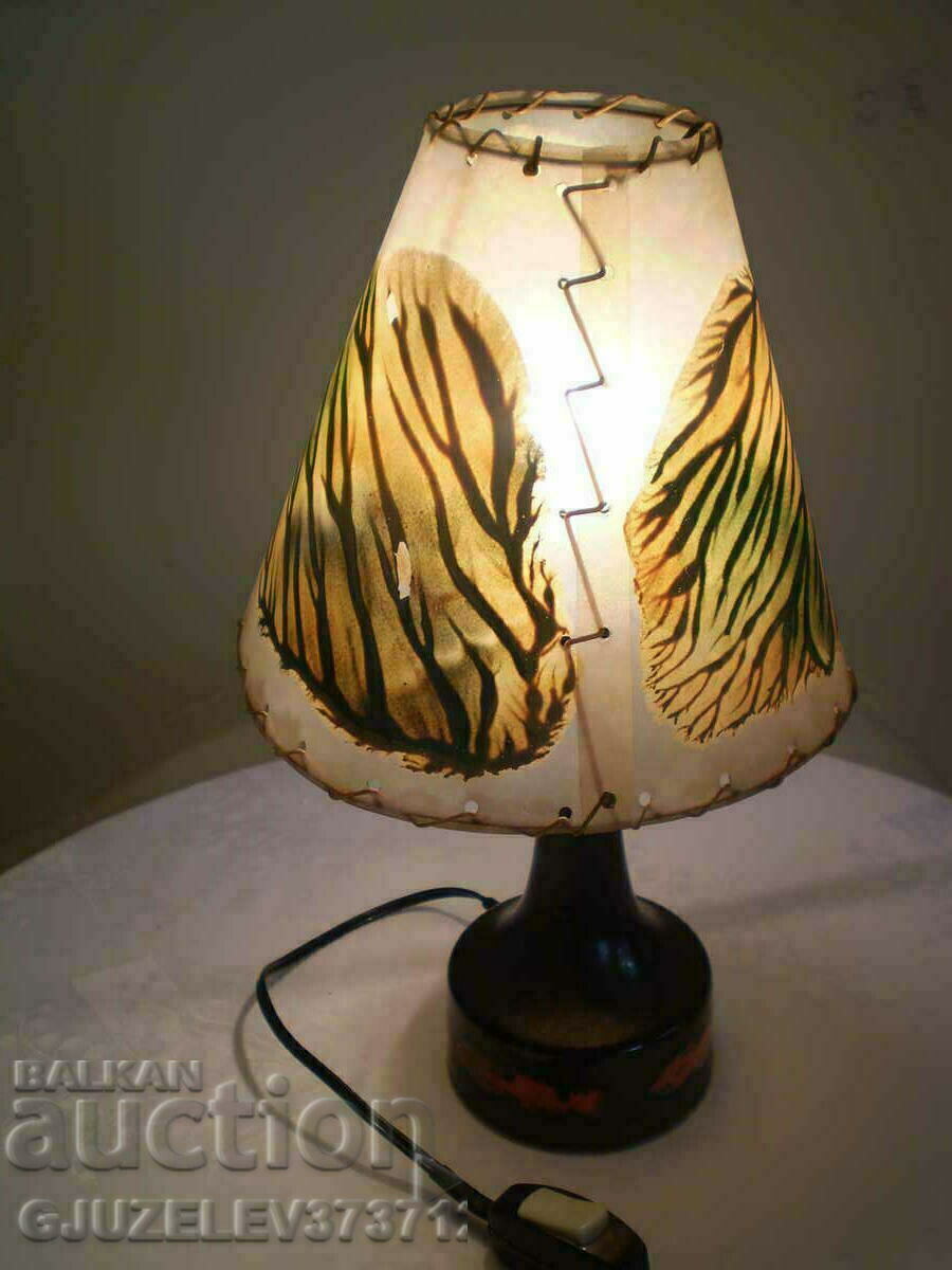 Auction  Old ceramic lamp with painted shade