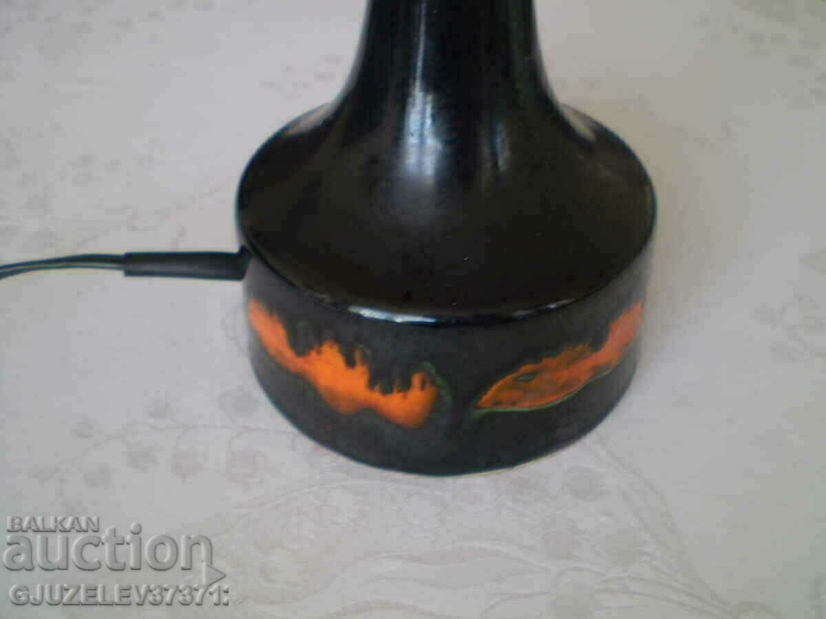 Old ceramic lamp with painted shade - 5