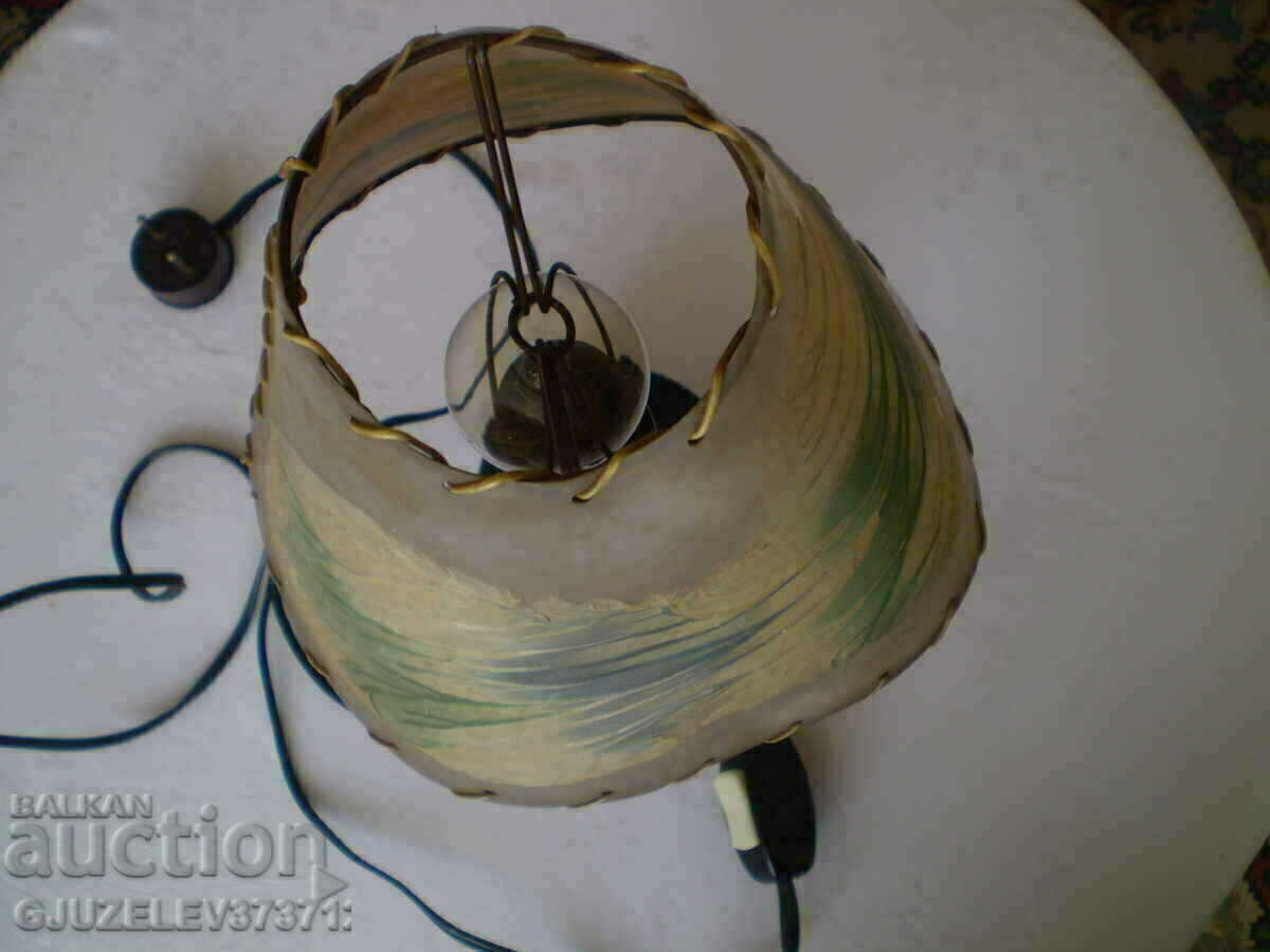 Old ceramic lamp with painted shade - 7